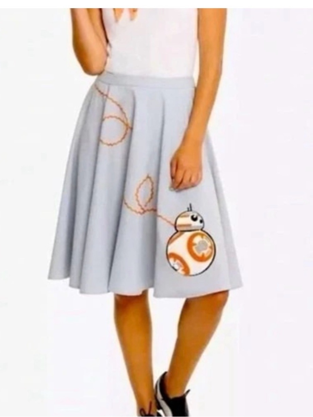 Her Universe Light Gray Skater Skirt with Orange BB-8 Detail